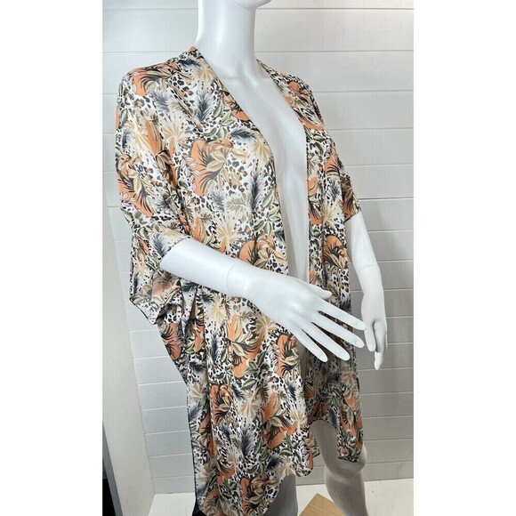 Y2K Kimono Womans One Size Animal Tropical Polyester Mob Wife Beach Coastal - Picture 5 of 10
